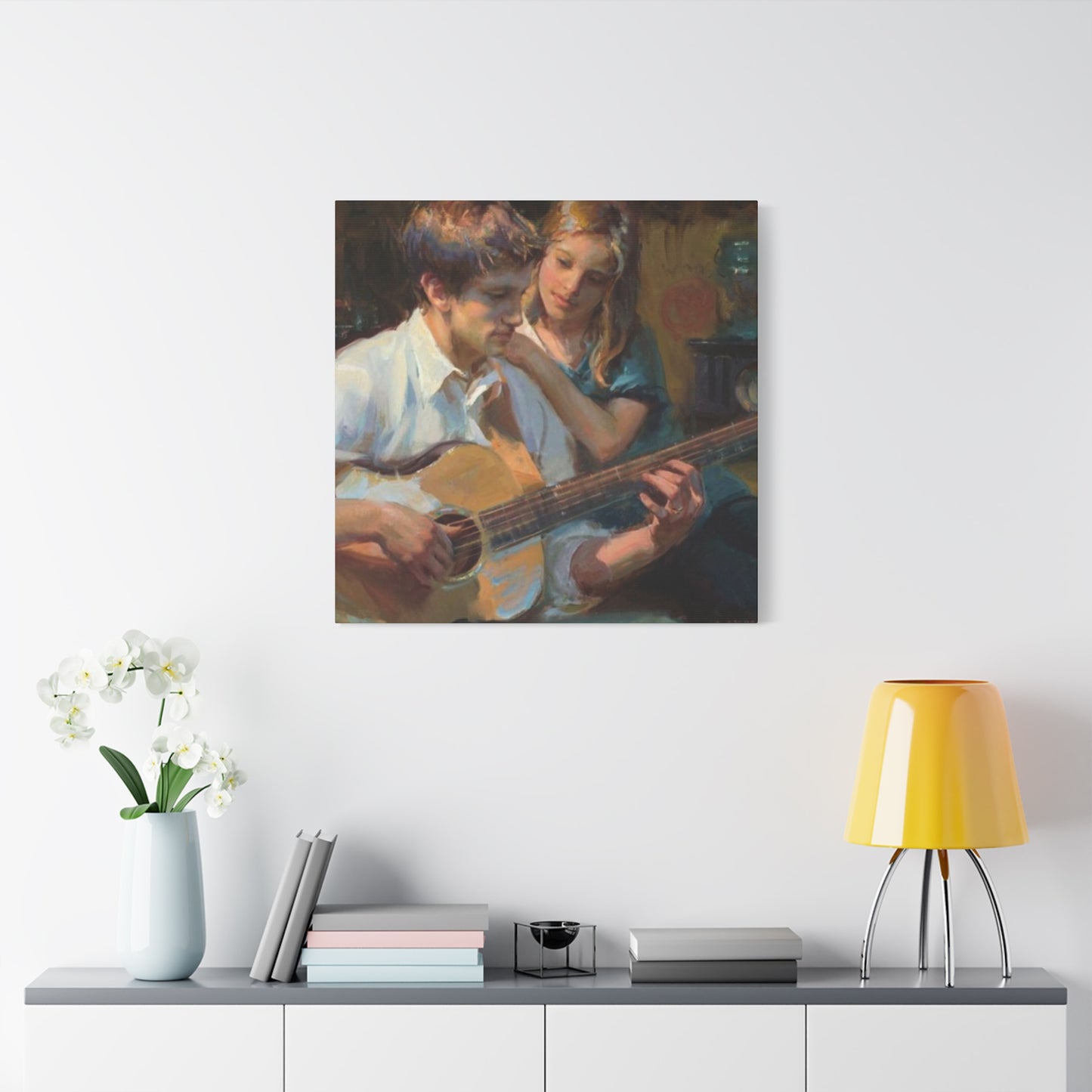 Man Playing Guitar for Girl Wall Art & Canvas Prints