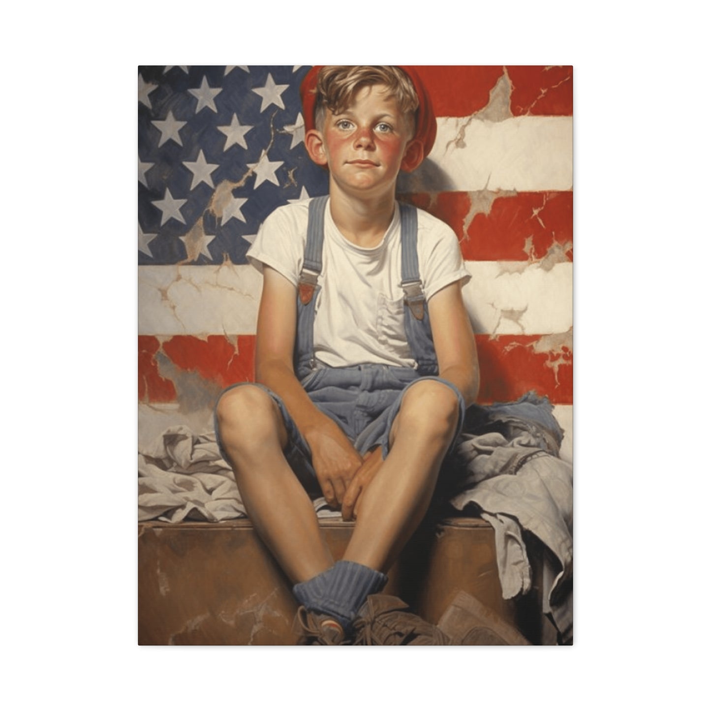 American Boy in front of American Flag Wall Art & Canvas Prints