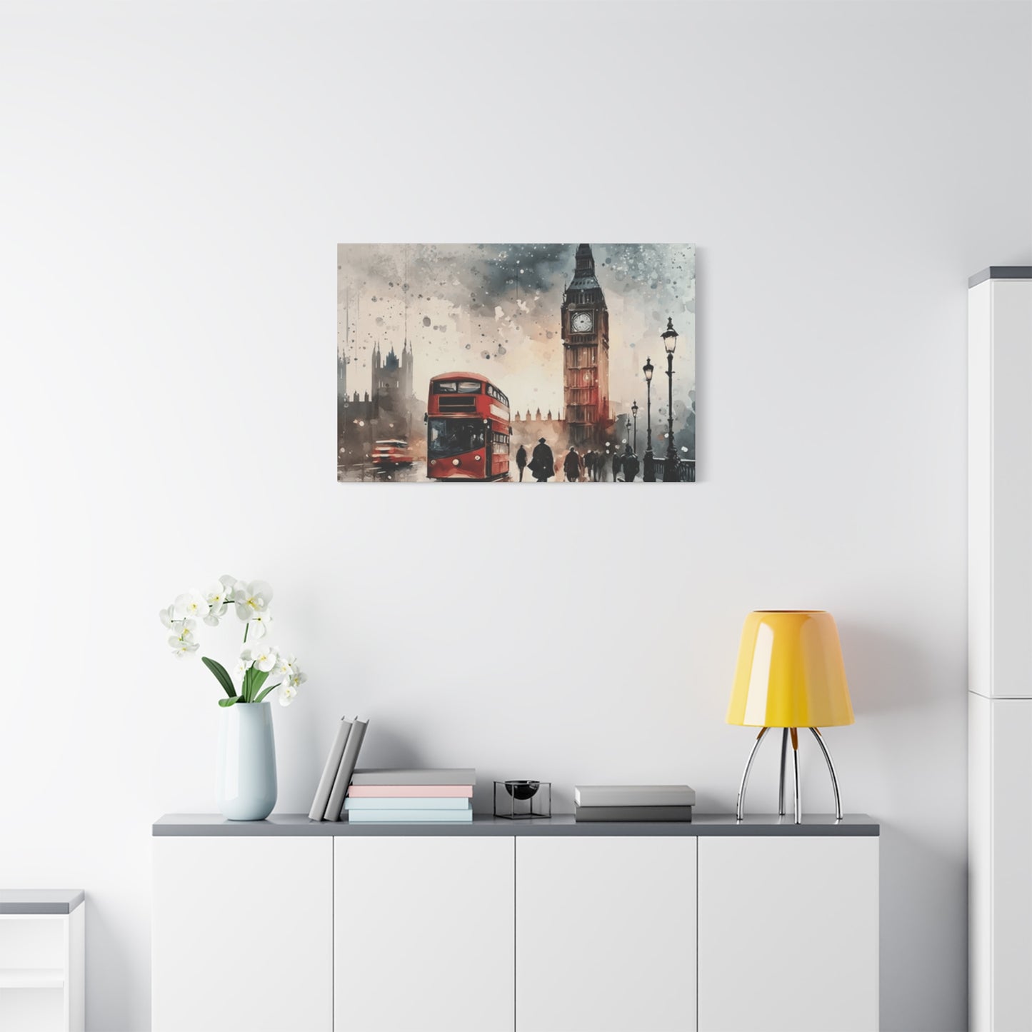 London Bus and Big Ben Painting Wall Art & Canvas Prints