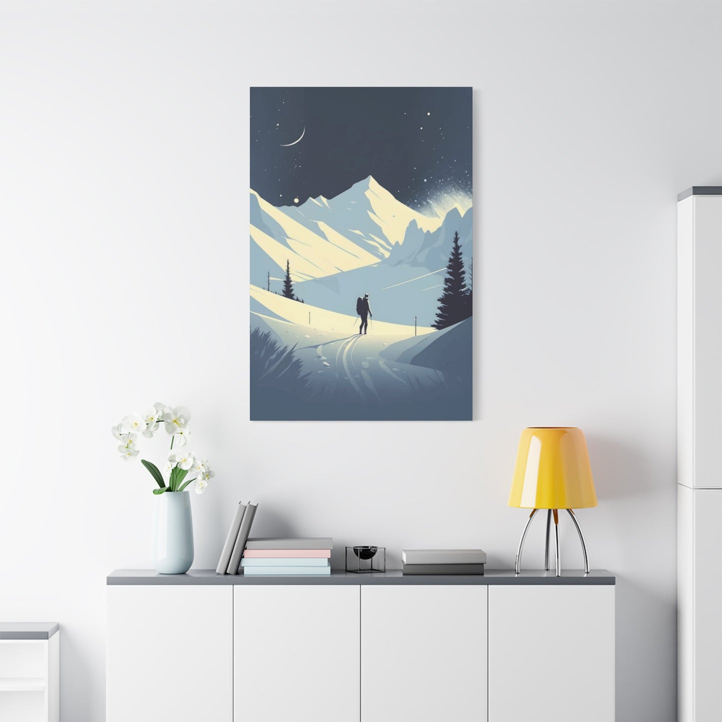 Snow Mountains View In Night Wall Art & Canvas Prints