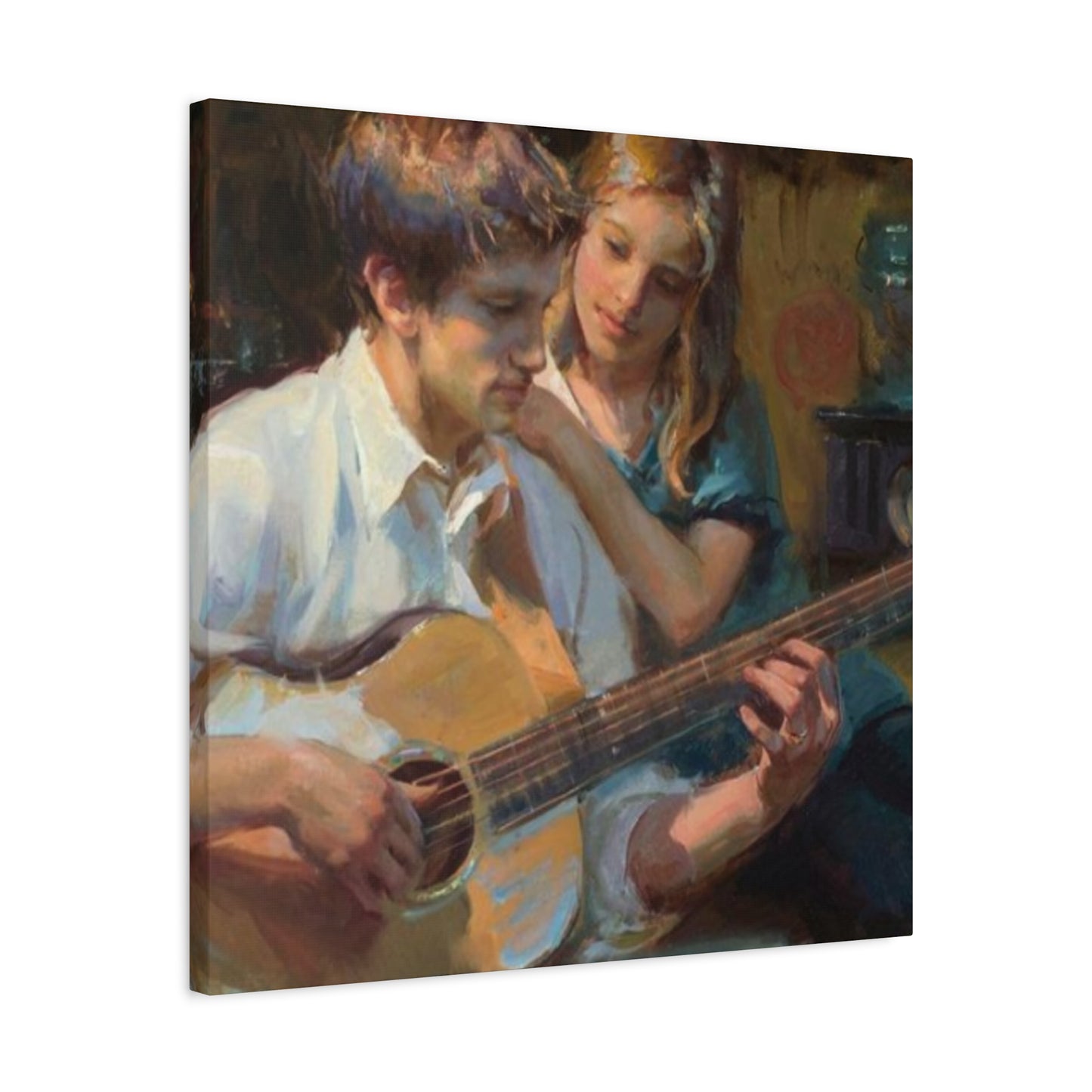 Man Playing Guitar for Girl Wall Art & Canvas Prints