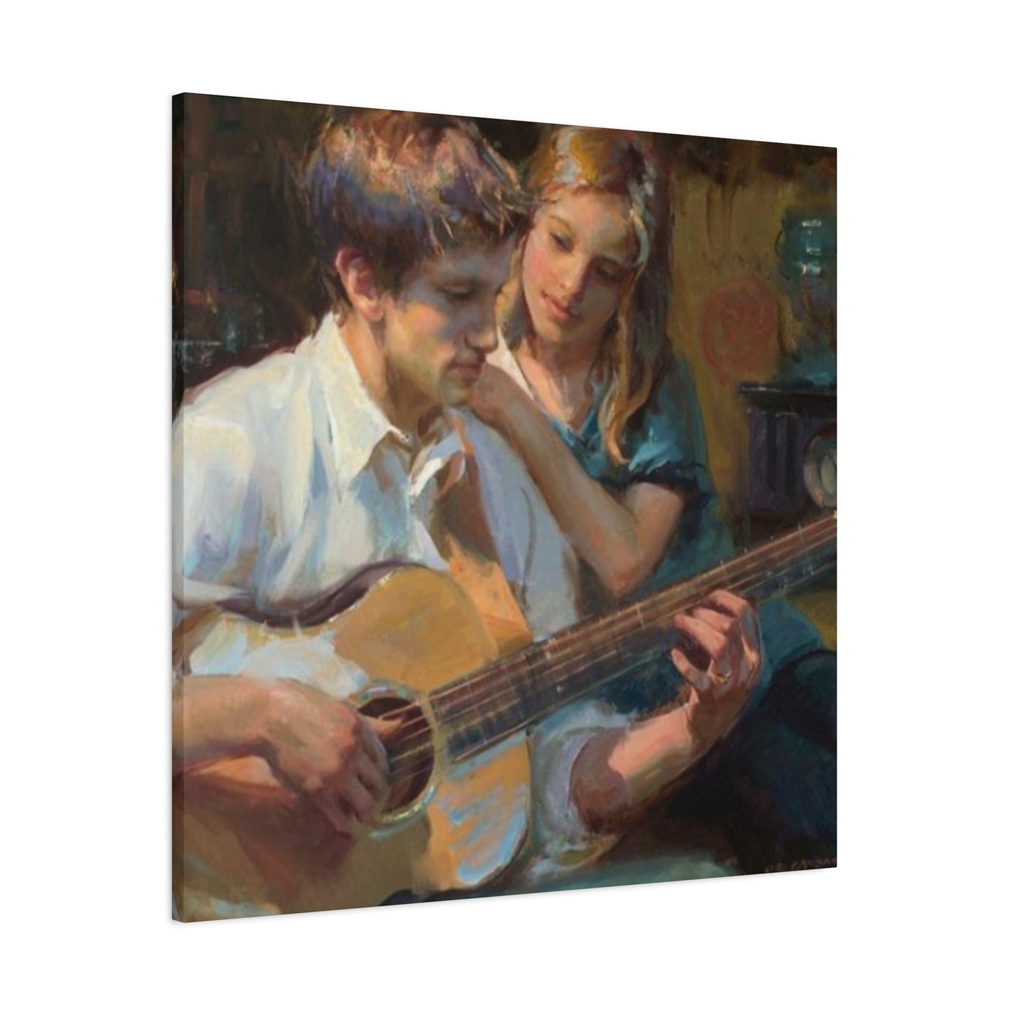 Man Playing Guitar for Girl Wall Art & Canvas Prints