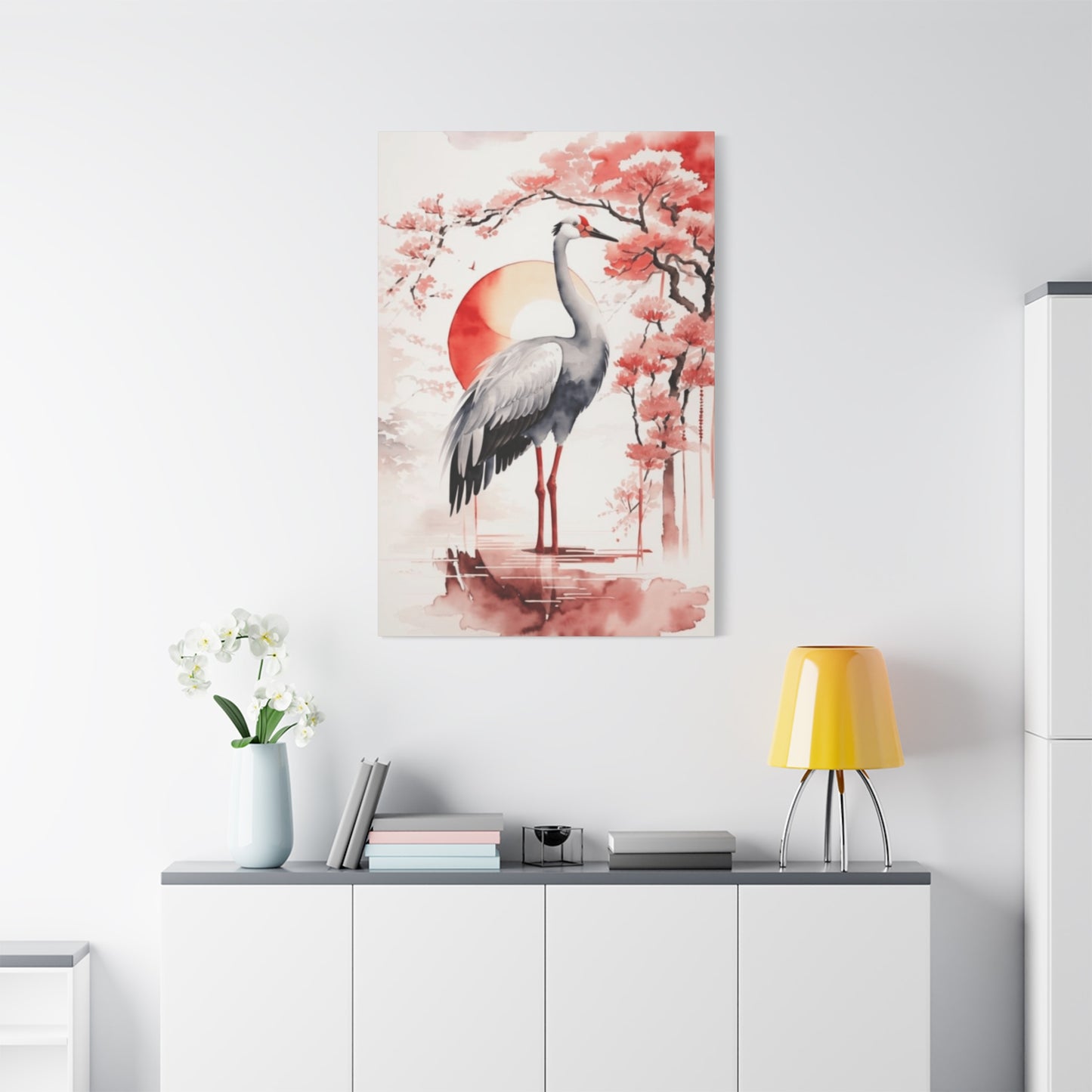 Cherry Blossoms And Crane Wall Art & Canvas Prints