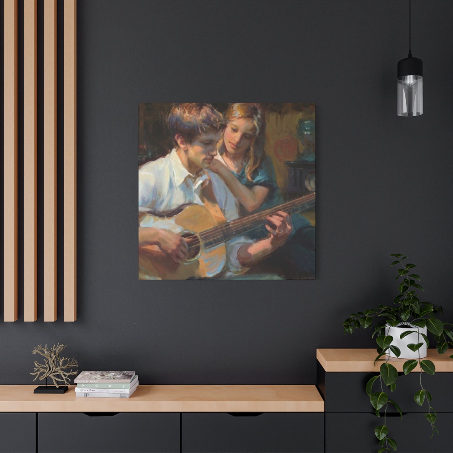 Man Playing Guitar for Girl Wall Art & Canvas Prints