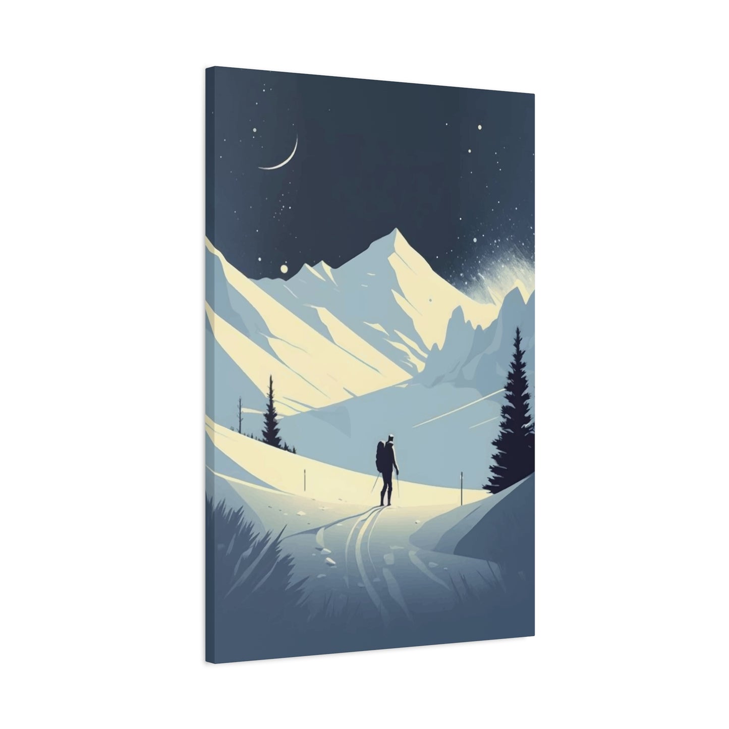 Snow Mountains View In Night Wall Art & Canvas Prints