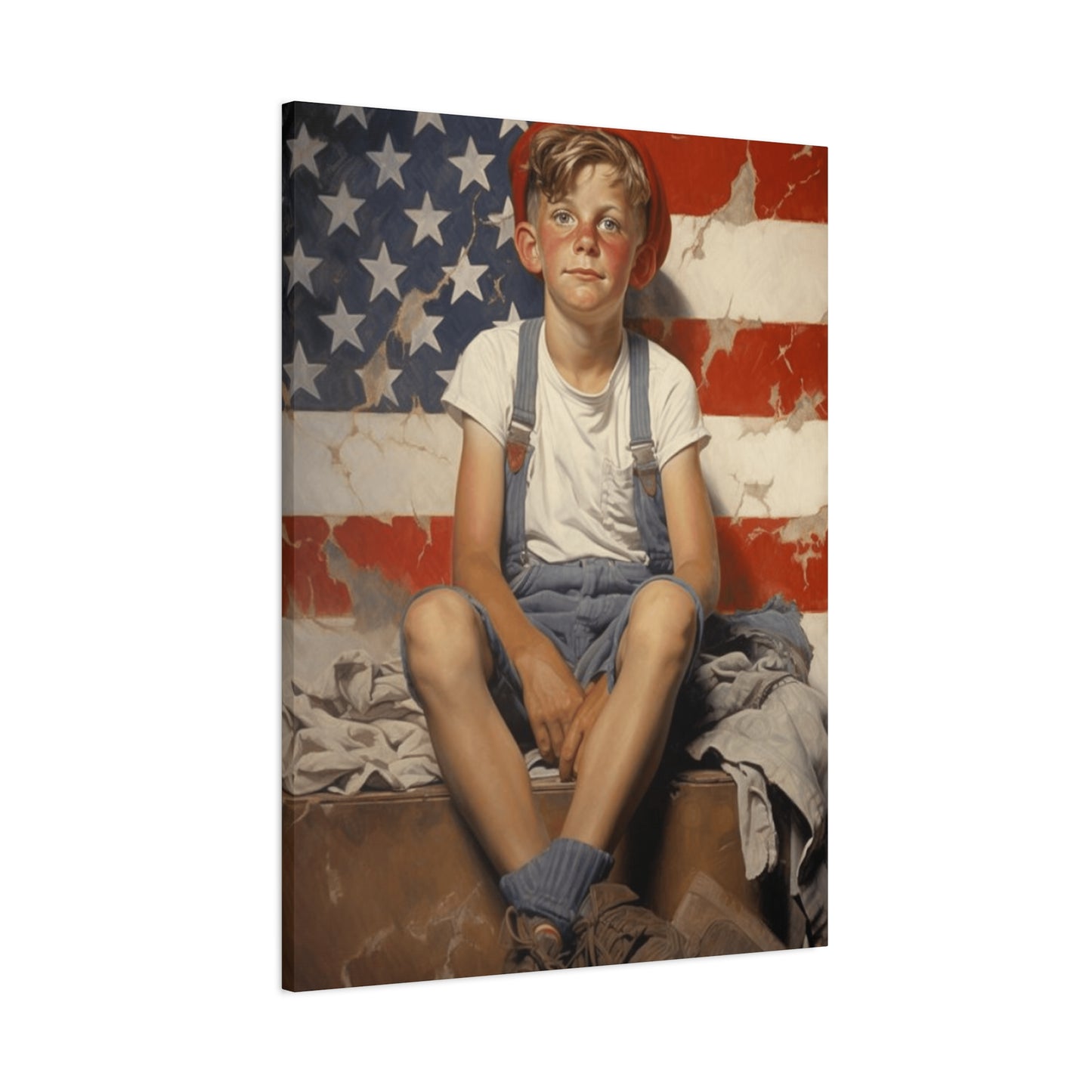 American Boy in front of American Flag Wall Art & Canvas Prints