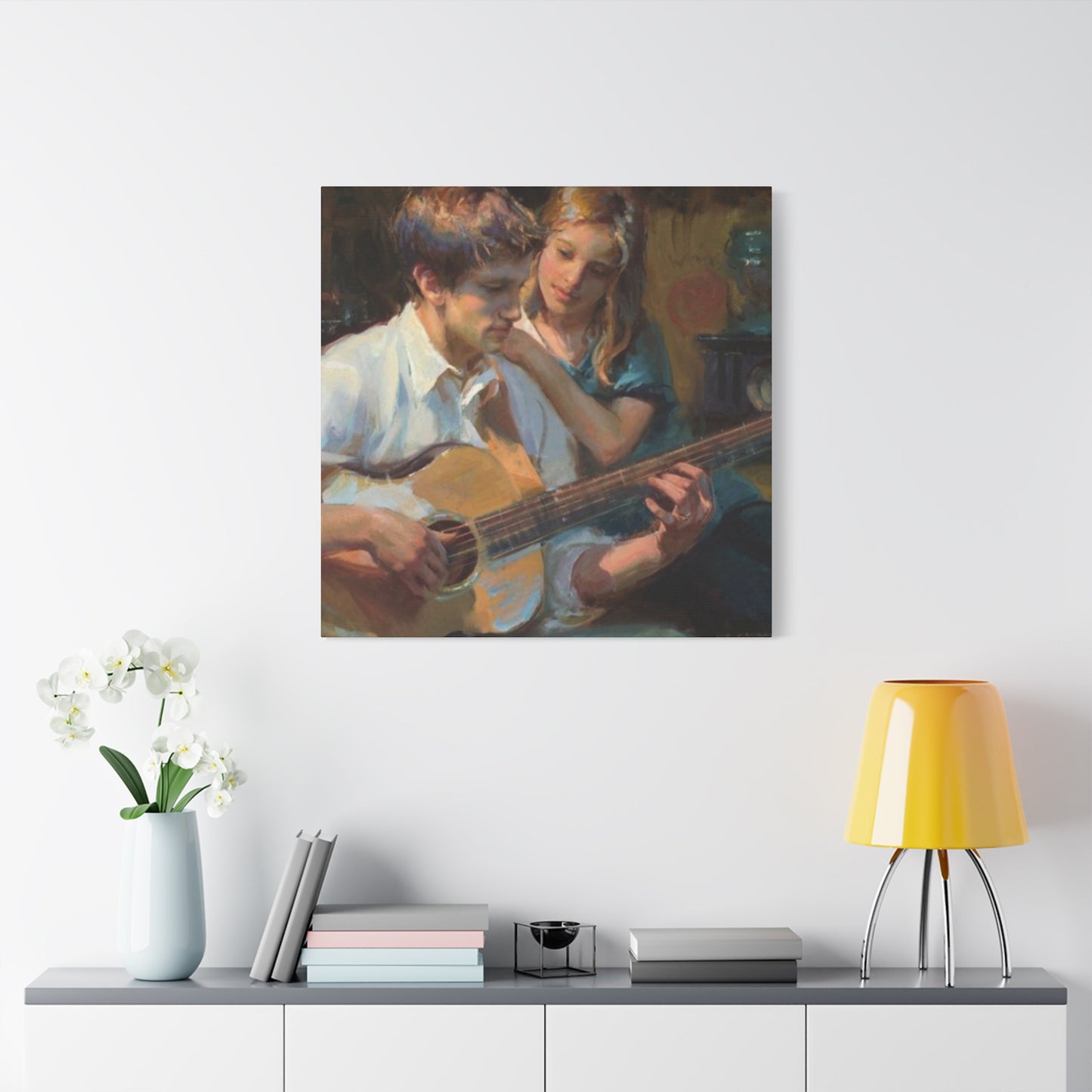 Man Playing Guitar for Girl Wall Art & Canvas Prints