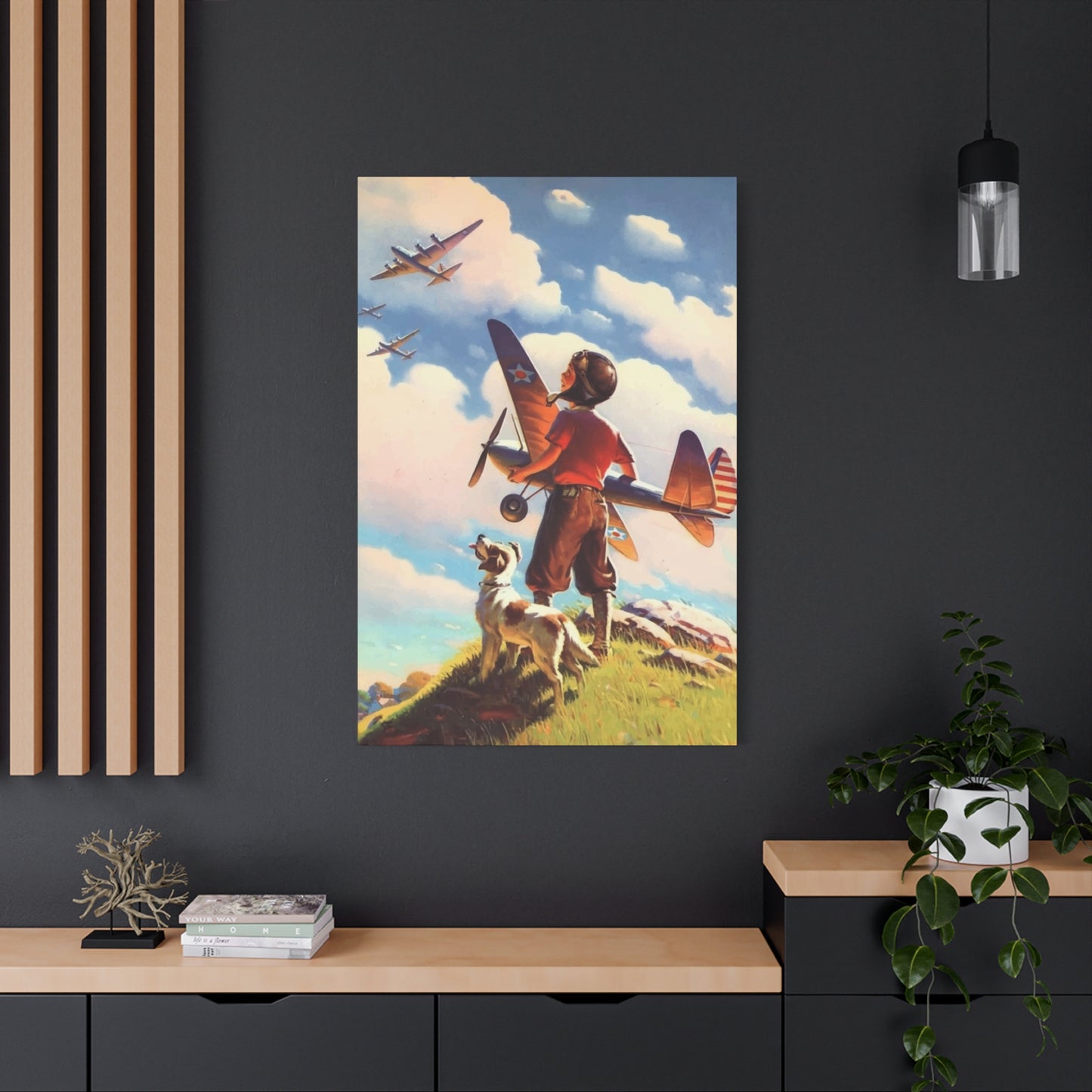 Kid admiring Airplane Wall Art & Canvas Prints