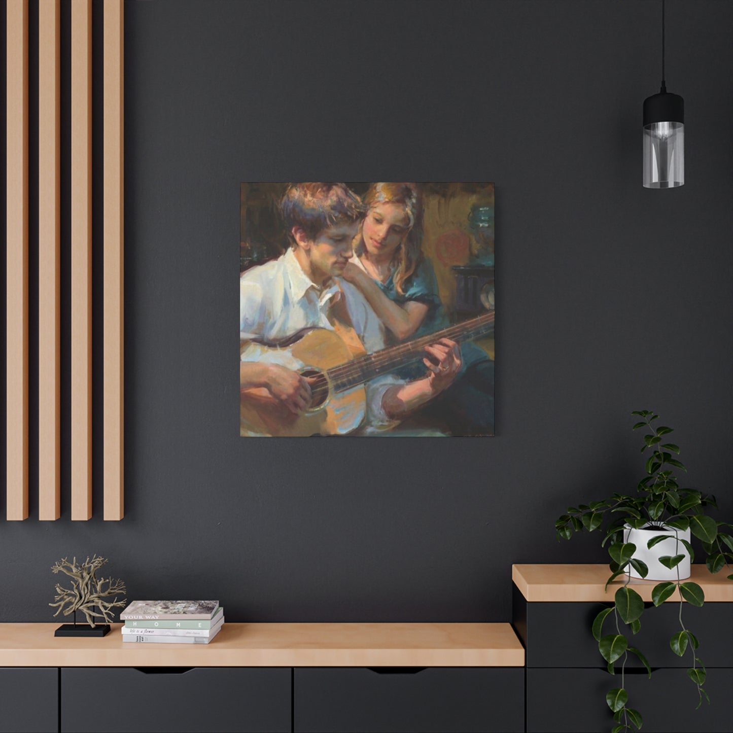 Man Playing Guitar for Girl Wall Art & Canvas Prints