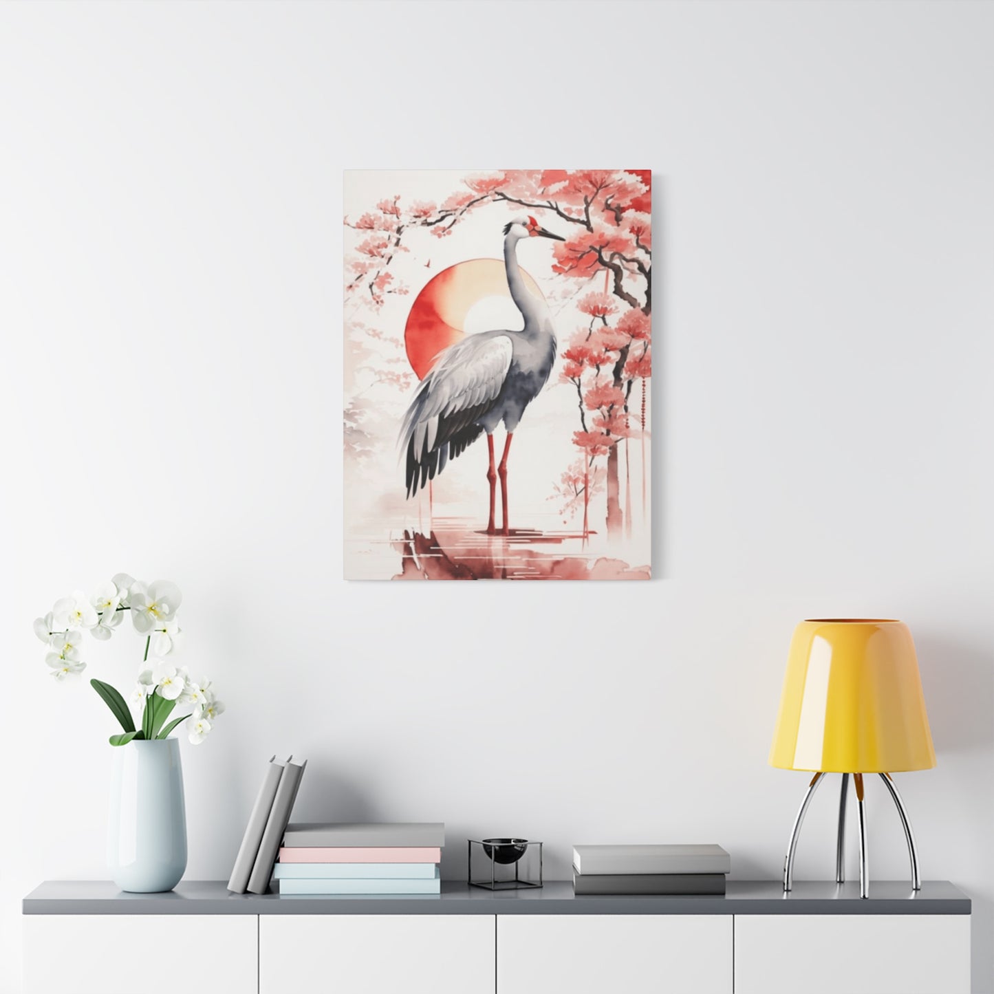 Cherry Blossoms And Crane Wall Art & Canvas Prints