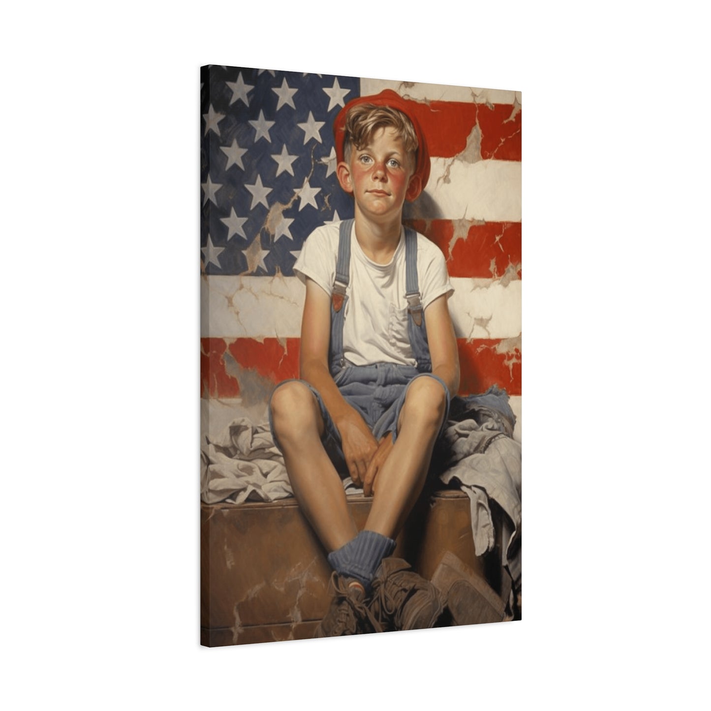 American Boy in front of American Flag Wall Art & Canvas Prints