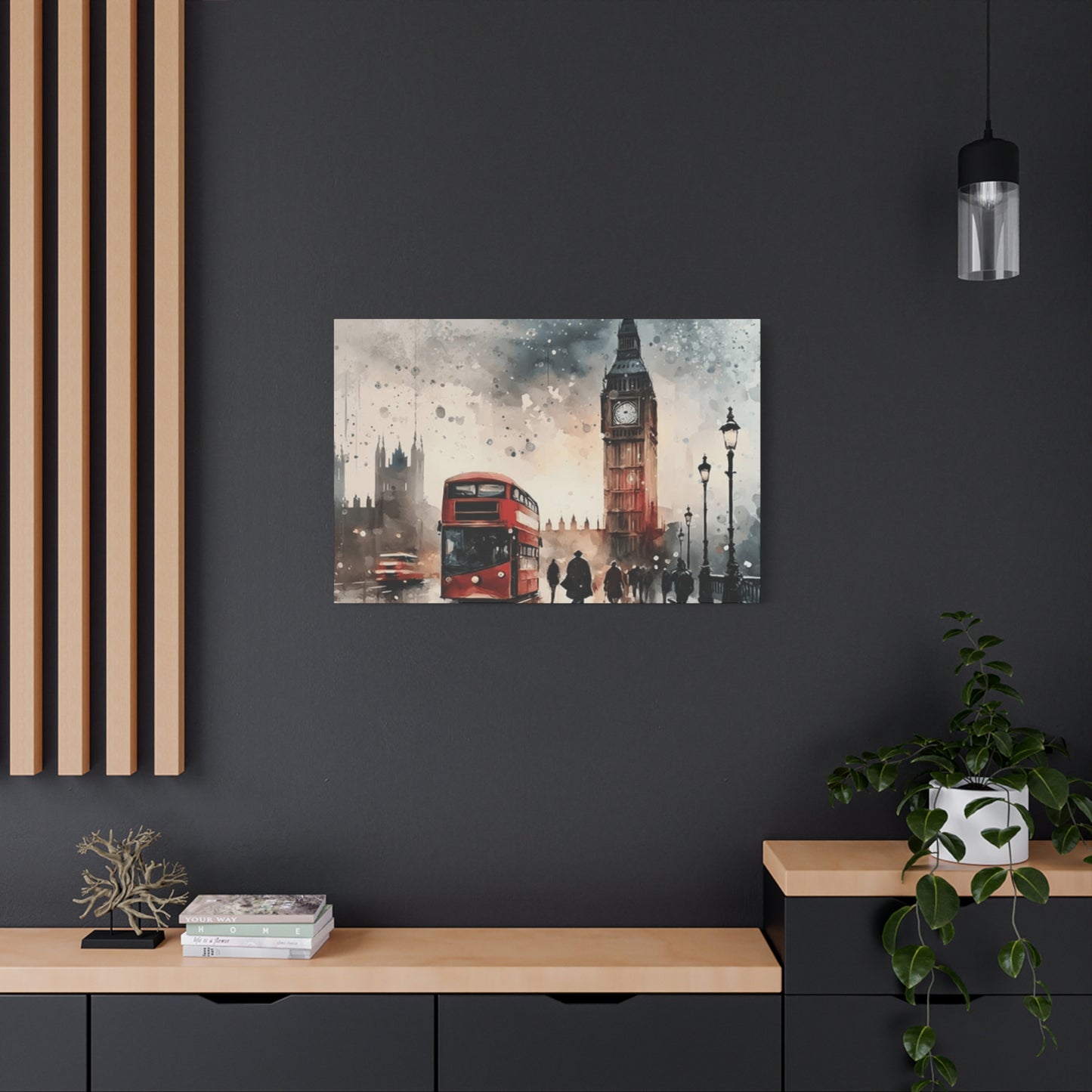 London Bus and Big Ben Painting Wall Art & Canvas Prints