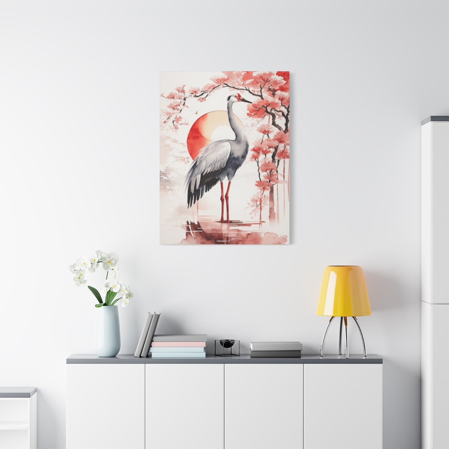 Cherry Blossoms And Crane Wall Art & Canvas Prints