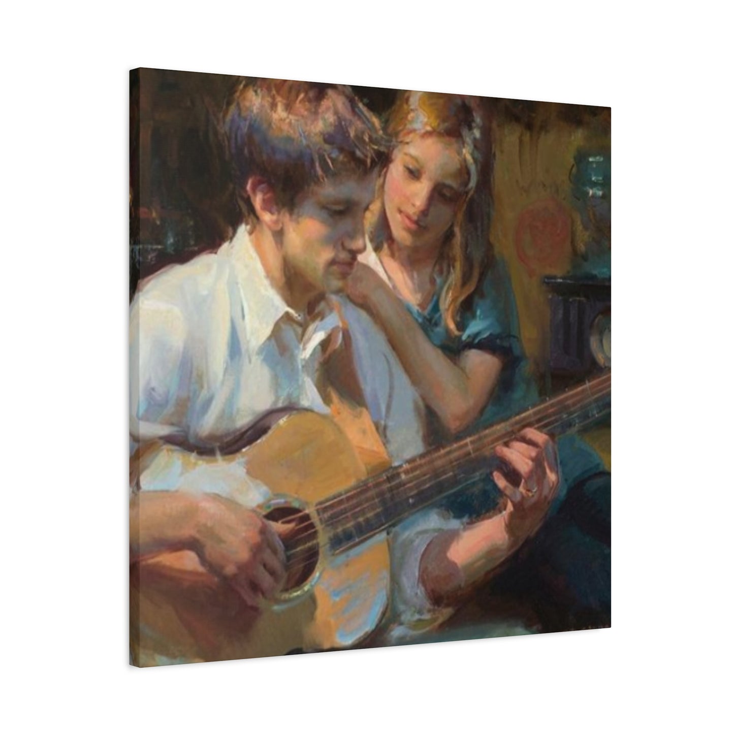 Man Playing Guitar for Girl Wall Art & Canvas Prints