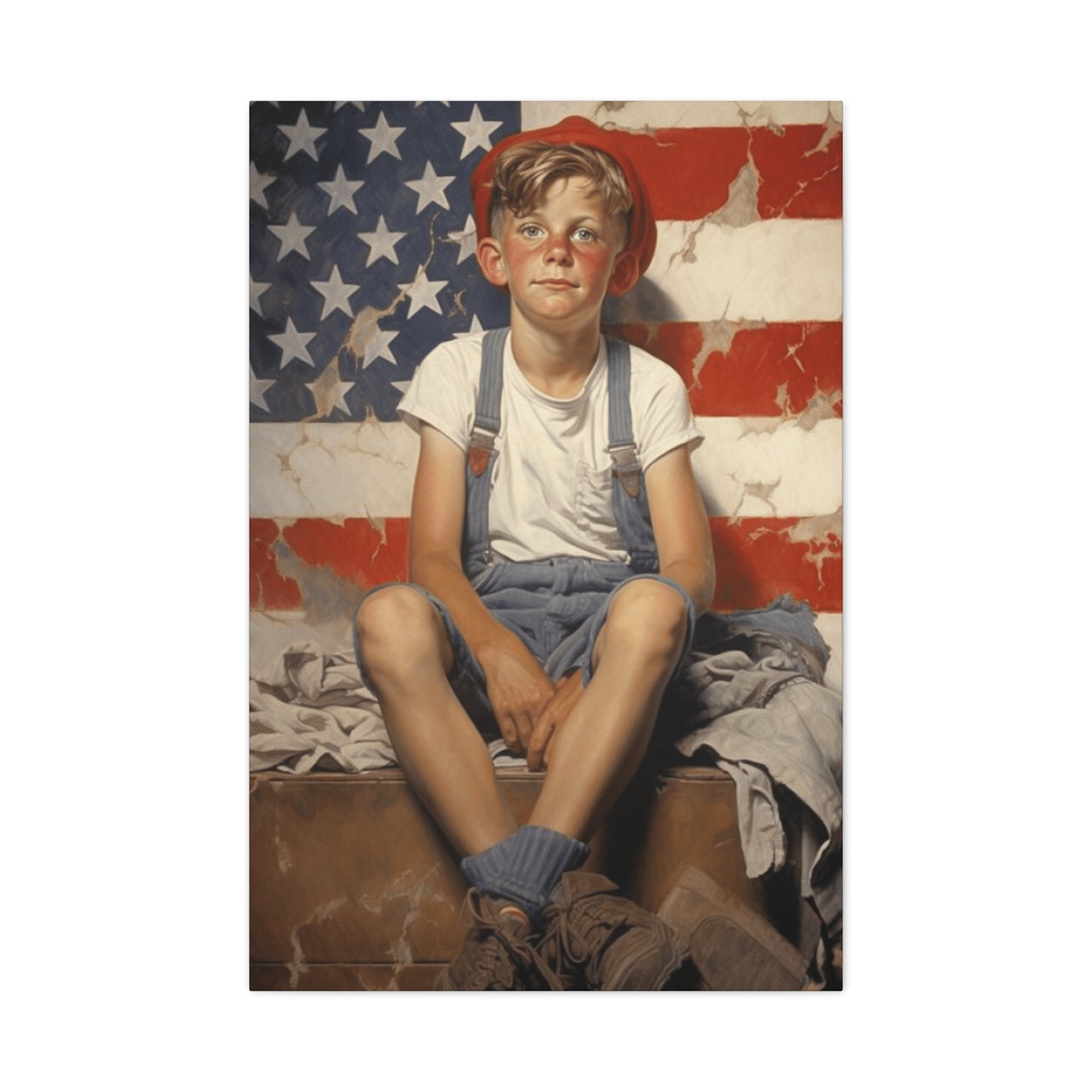 American Boy in front of American Flag Wall Art & Canvas Prints