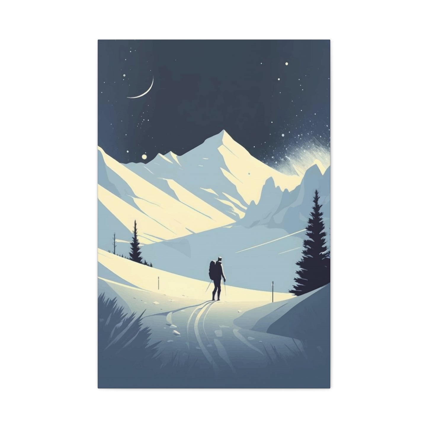 Snow Mountains View In Night Wall Art & Canvas Prints