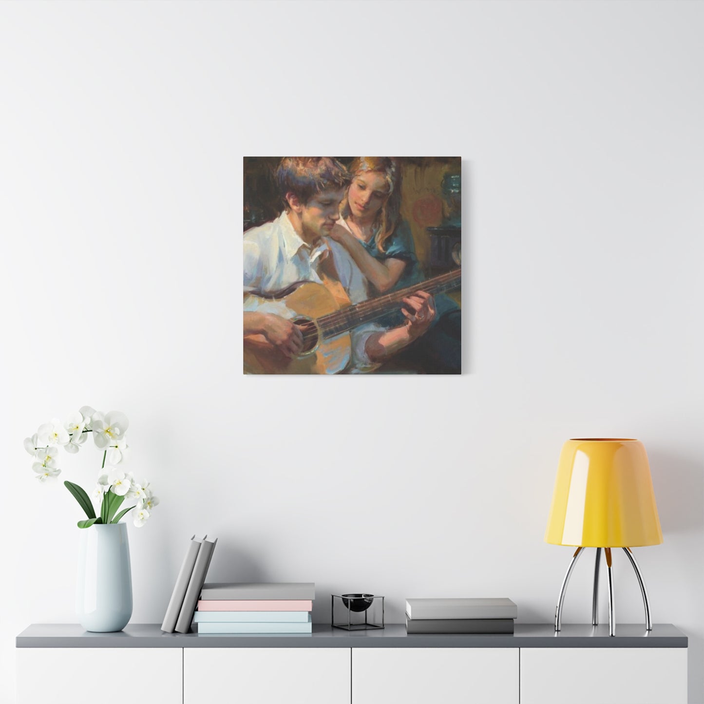 Man Playing Guitar for Girl Wall Art & Canvas Prints