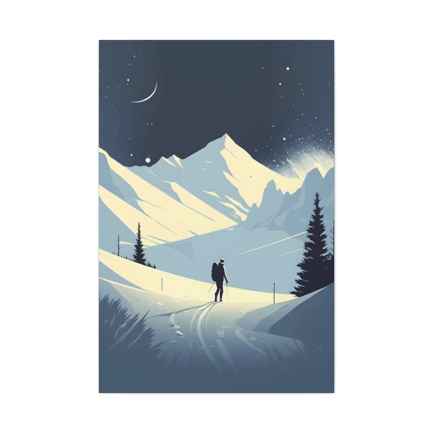 Snow Mountains View In Night Wall Art & Canvas Prints