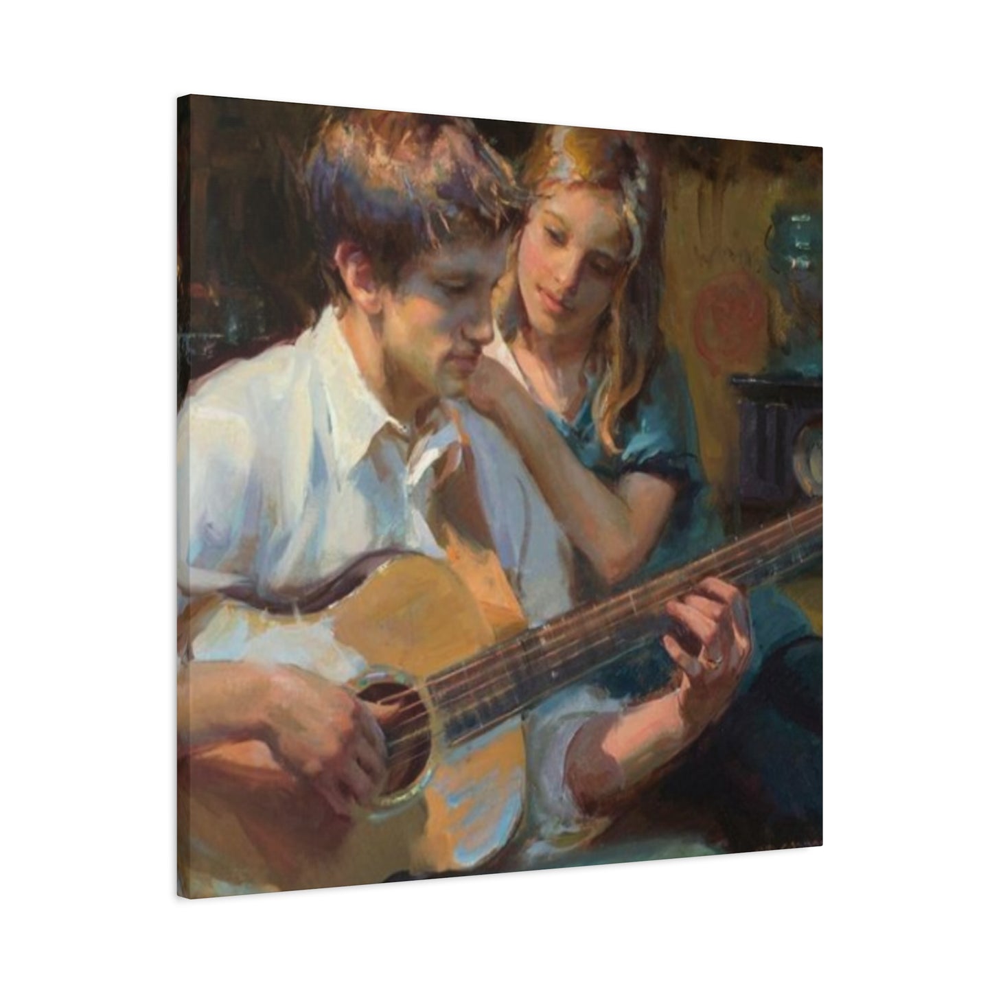 Man Playing Guitar for Girl Wall Art & Canvas Prints