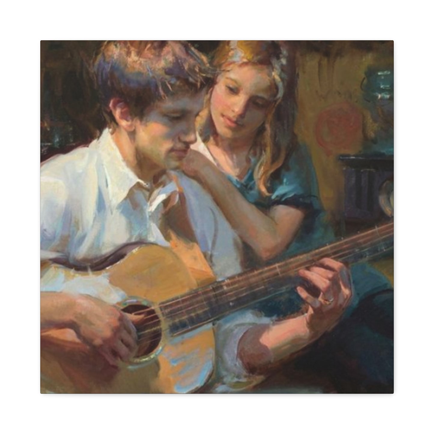 Man Playing Guitar for Girl Wall Art & Canvas Prints