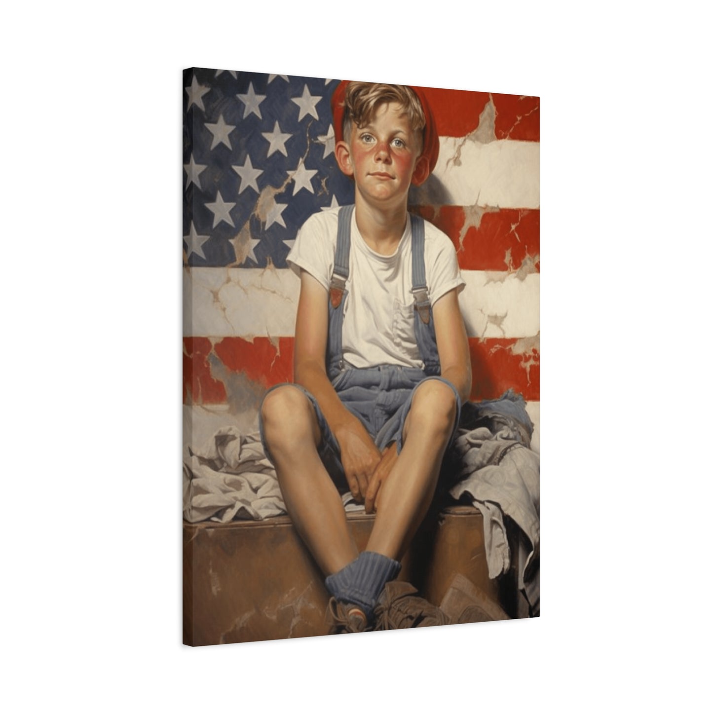 American Boy in front of American Flag Wall Art & Canvas Prints