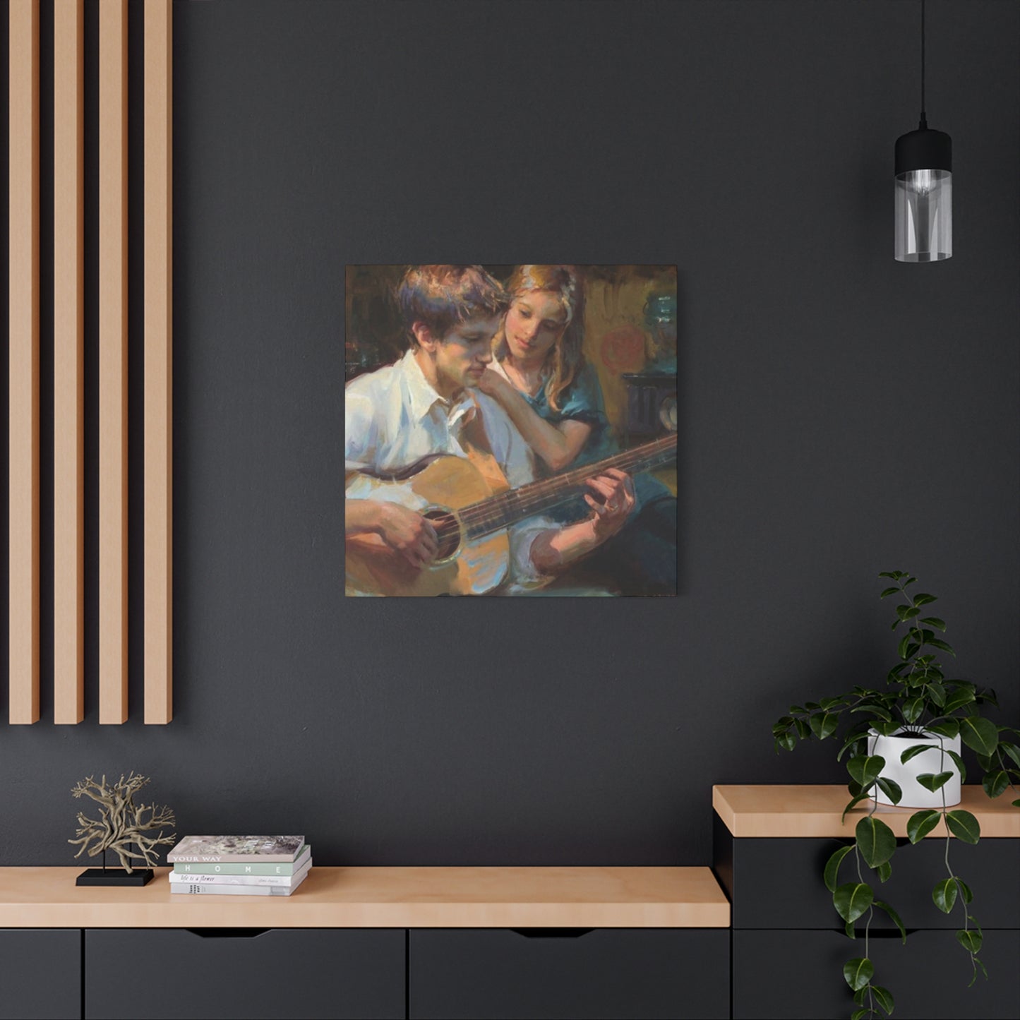 Man Playing Guitar for Girl Wall Art & Canvas Prints