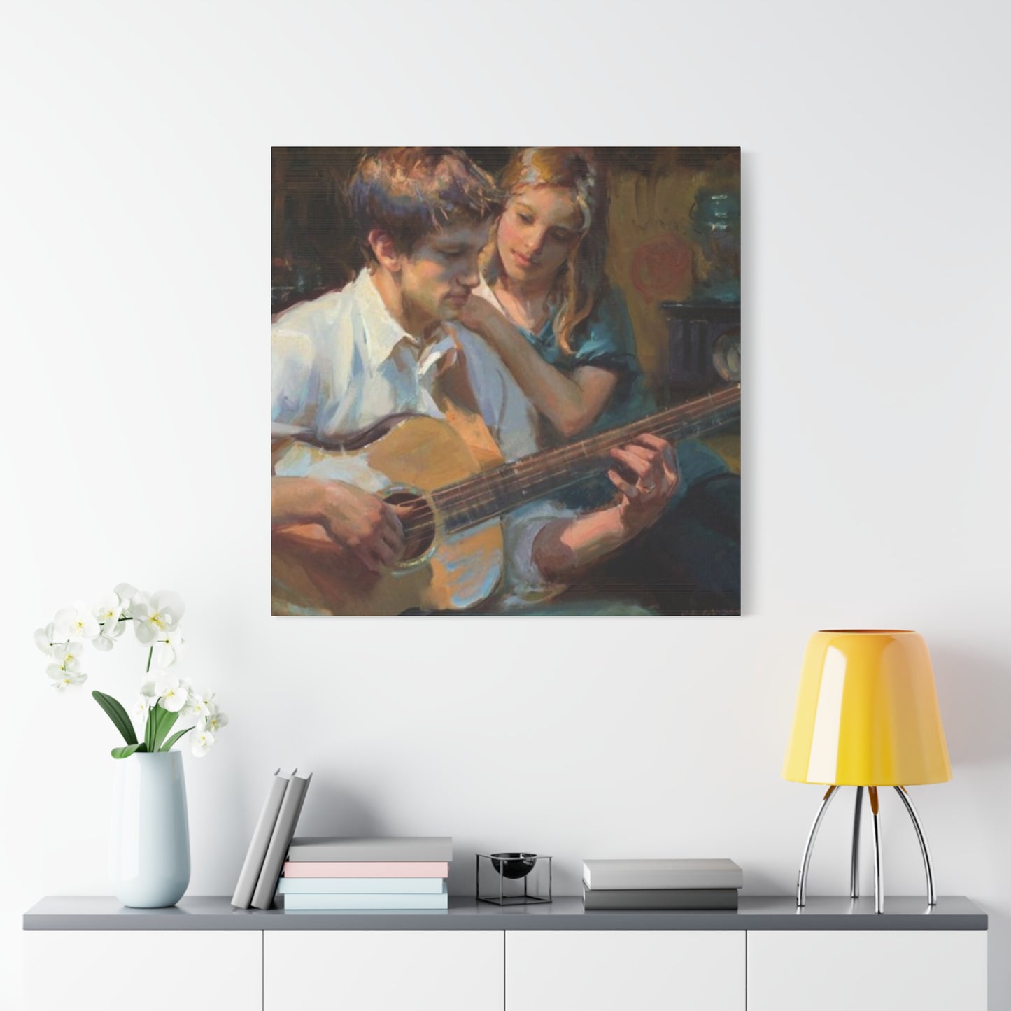 Man Playing Guitar for Girl Wall Art & Canvas Prints