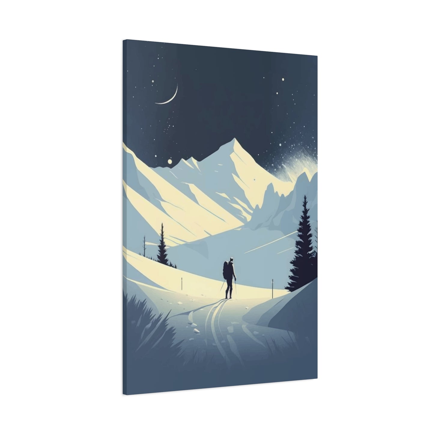 Snow Mountains View In Night Wall Art & Canvas Prints